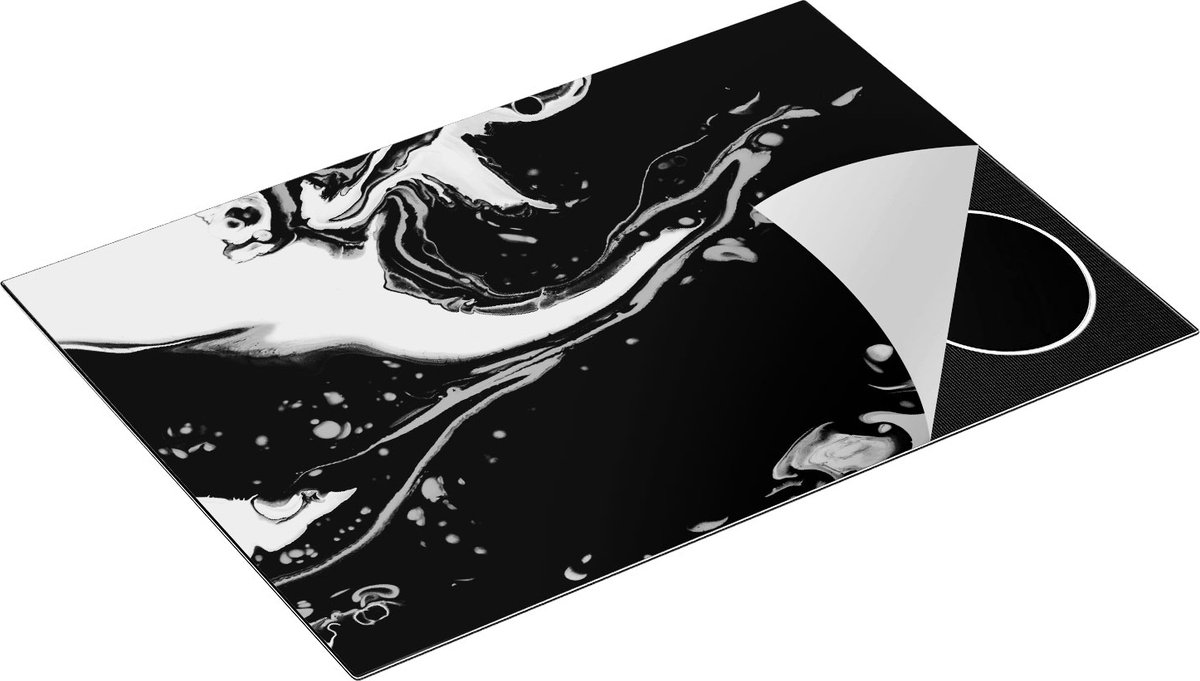 Chefcare Inductie Beschermer Abstracte Kunst - Zwart Wit - 76x51,5 cm - Afdekplaat Inductie - Kookplaat Beschermer - Inductie Mat