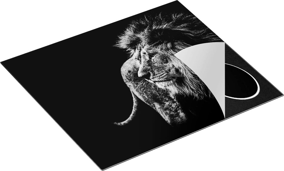 Chefcare Inductie Beschermer Harige Leeuwenkop - Leeuw - Zwart Wit - 59x51 cm - Afdekplaat Inductie - Kookplaat Beschermer - Inductie Mat