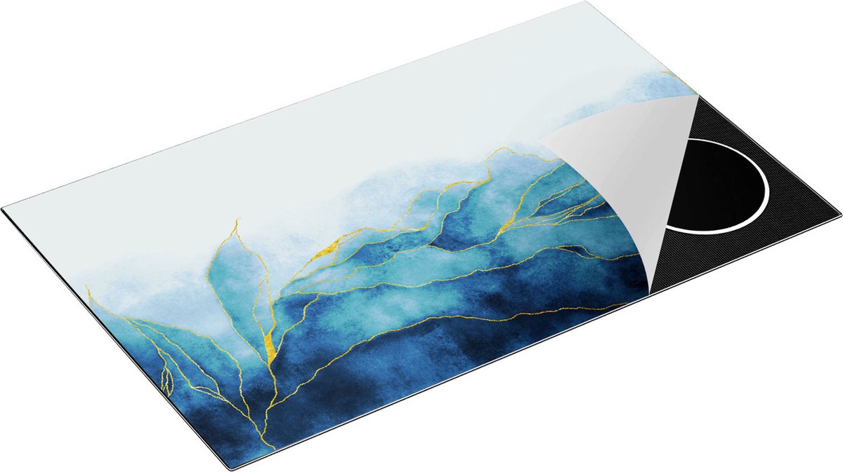Chefcare Inductie Beschermer Abstracte Kunst - Blauw Wit Marmer - 85x52 cm - Afdekplaat Inductie - Kookplaat Beschermer - Inductie Mat