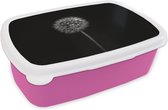 Broodtrommel Roze - Lunchbox - Brooddoos - Paardenbloem - Zwart - Bloemen - 18x12x6 cm - Kinderen - Meisje