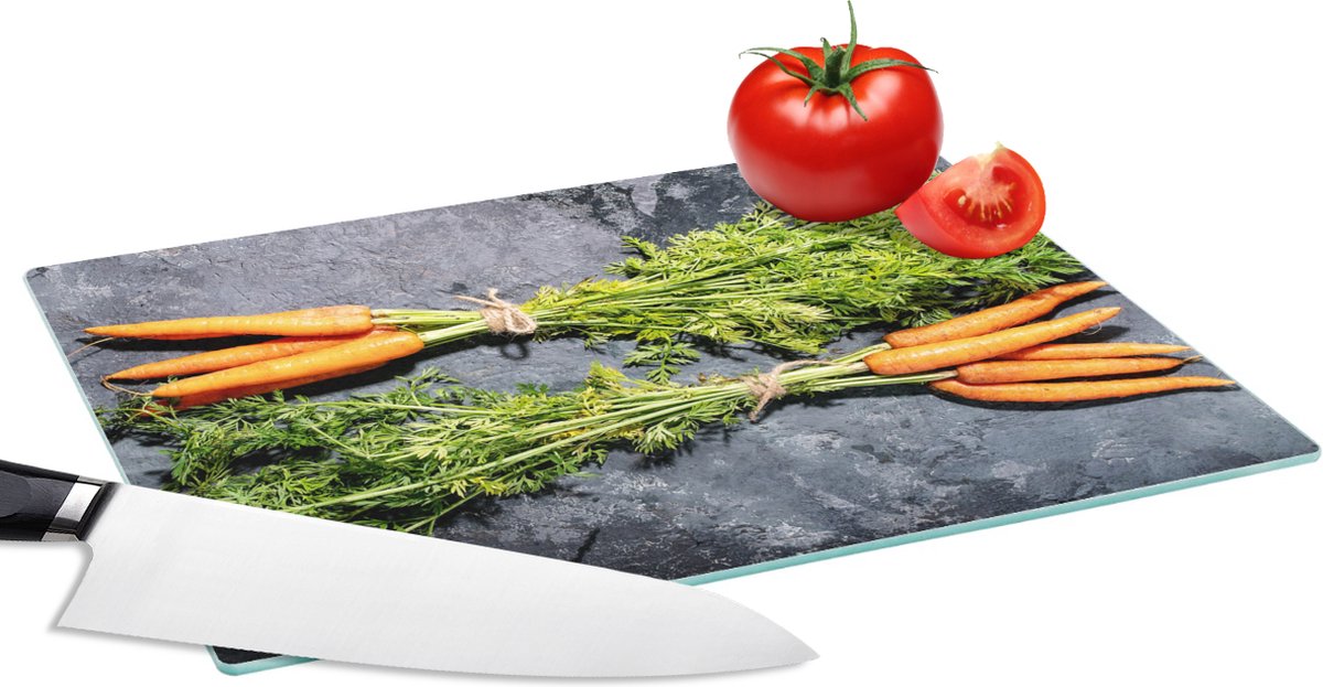 Glazen Snijplank - 28x20 - Wortel - Groente - Marmer - Industrieel - Snijplanken Glas