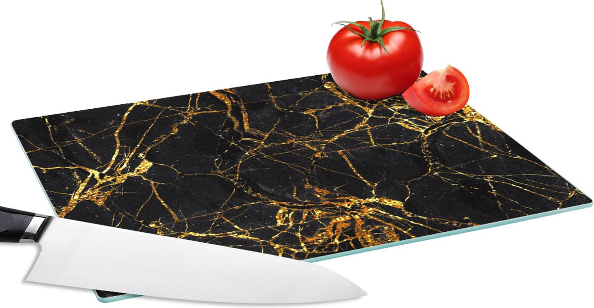 Glazen Snijplank - 28x20 - Marmer - Glitter - Goud - Snijplanken Glas