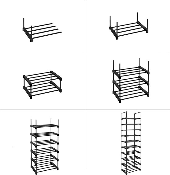 ACAZA Schoenenrek - Schoenenkast - 10 Lagen - 45 x 30 x 174 cm - Voor 20 paar schoenen - Metaal - Zwart