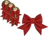 6x stuks kerstboomversieringen kleine ornament strikjes/strikken rode glitters 14 x 12 cm - Met ophanging