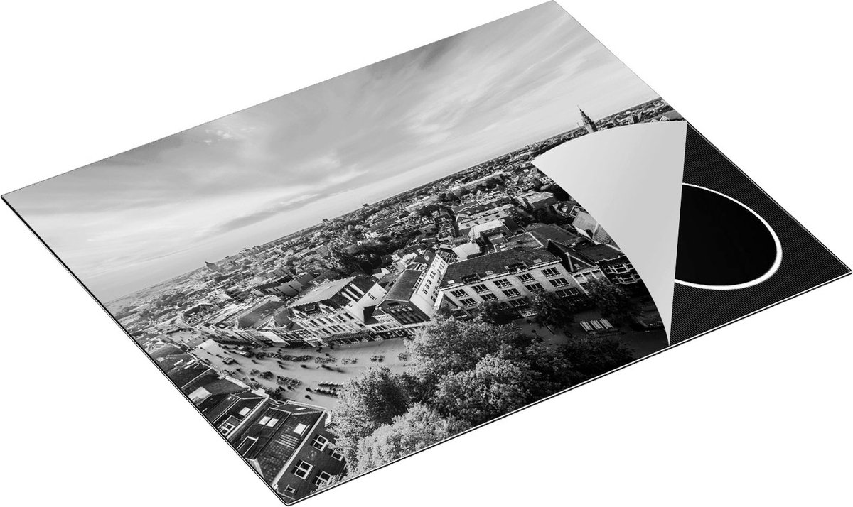 Chefcare Inductie Beschermer Groningen Skyline Stad bij Zonsondergang - Zwart Wit - 65x55 cm - Afdekplaat Inductie - Kookplaat Beschermer - Inductie Mat