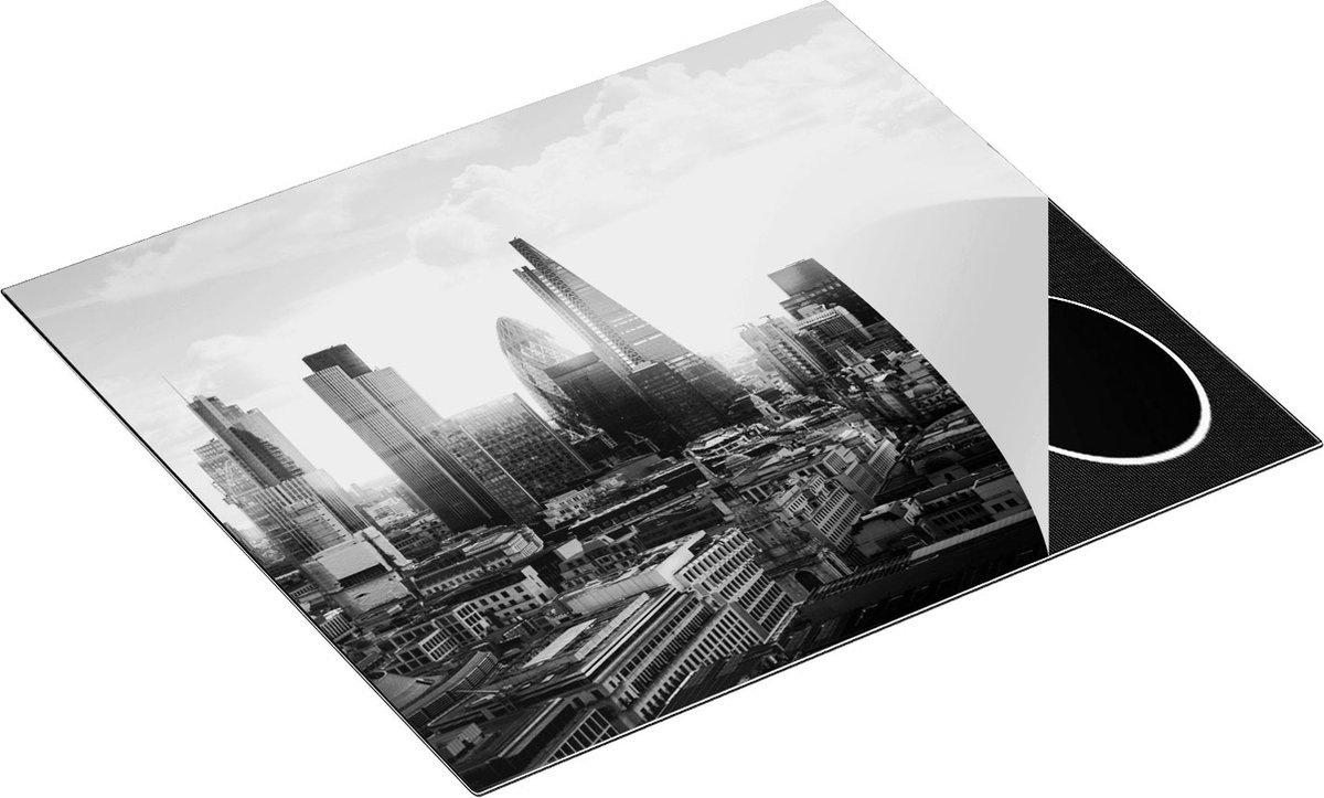 Chefcare Inductie Beschermer Londen bij Zonsondergang in een Moderne Wijk - Zwart Wit - 57,6x51,6 cm - Afdekplaat Inductie - Kookplaat Beschermer - Inductie Mat