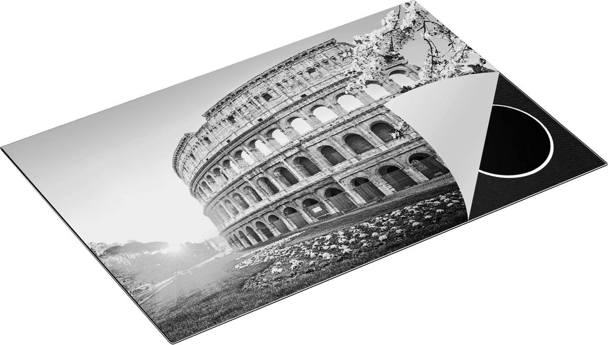 Chefcare Inductie Beschermer Colosseum bij Zonsopgang in Rome, Italië - Zwart Wit - 80x50 cm - Afdekplaat Inductie - Kookplaat Beschermer - Inductie Mat