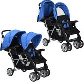 Bol.com vidaXL Kinderwagen dubbel staal blauw en zwart aanbieding