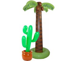 Set van 2x stuks - Tropische/hawaii feestversiering opblaasbaar palmbomen/cactus - Voor fun en thema party Set van 2x stuks - Tropische/hawaii feestversiering opblaasbaar palmbomen/cactus - Voor fun en thema party