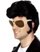 Ensemble d'habillage Elvis perruque noir et doré Lunettes Elvis pour homme - Thème Rock and Roll des années 50 et 60
