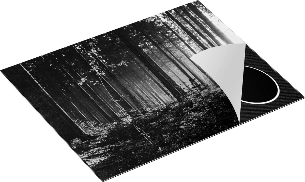 Chefcare Inductie Beschermer Bos met Zon tussen de Bomen - Zwart Wit - 65x52 cm - Afdekplaat Inductie - Kookplaat Beschermer - Inductie Mat