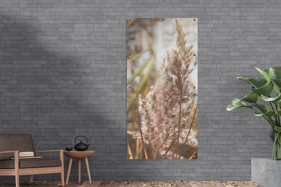 Affiche de jardin - Pampa - Plante de jardin d'herbe de pampa - Plante - Nature - Rose - 80x160 cm - Affiche de clôture - Jardin - Décoration murale - Décoration de jardin - Toile de jardin - Affiche d'extérieur