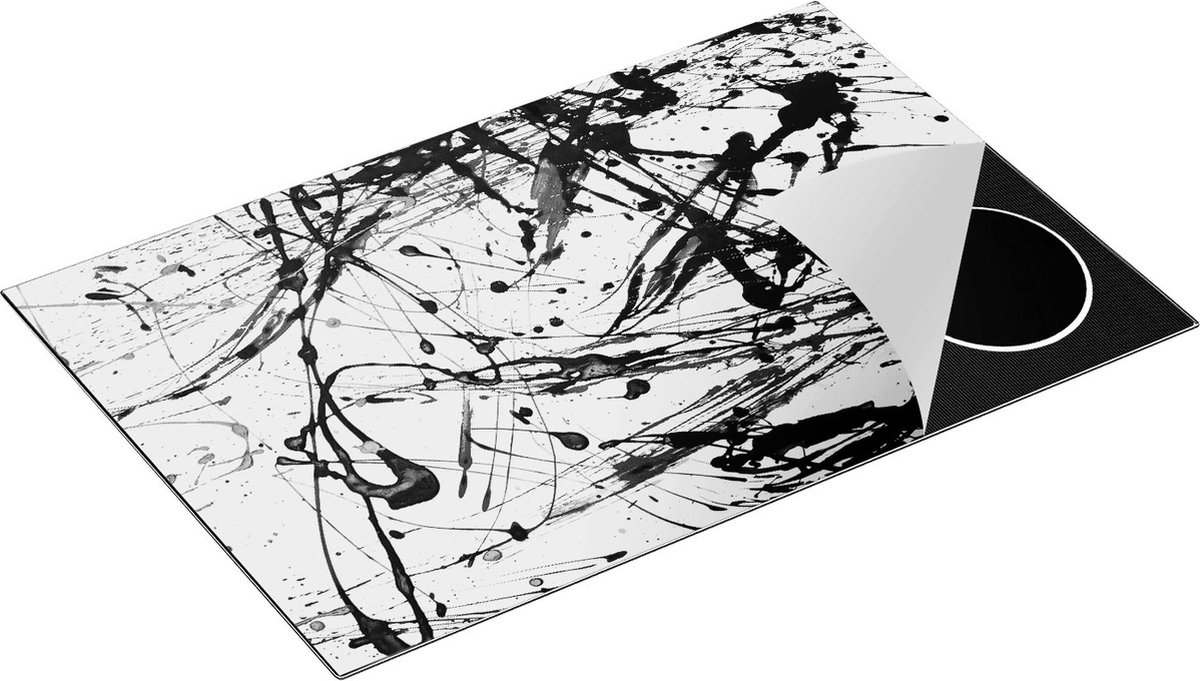 Chefcare Inductie Beschermer Abstracte Kunst van Verf - Zwart Wit - 83x51,5 cm - Afdekplaat Inductie - Kookplaat Beschermer - Inductie Mat