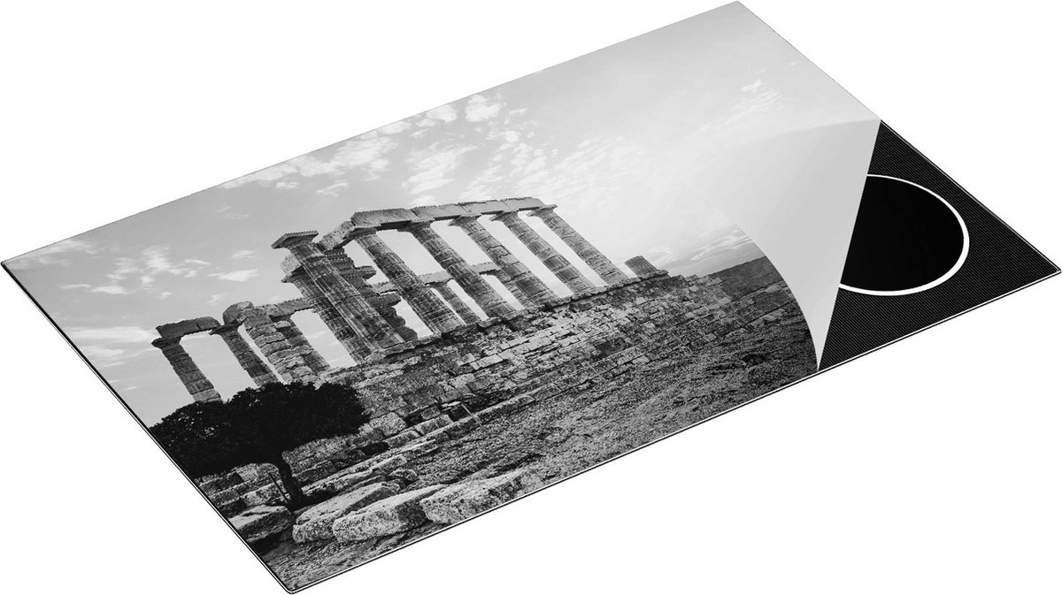 Chefcare Inductie Beschermer Tempel van Poseidon in Athene, Griekenland - Zwart Wit - 85x50 cm - Afdekplaat Inductie - Kookplaat Beschermer - Inductie Mat
