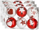 18x pcs boules de Noël décorées en plastique rouge et blanc diamètre 6 cm - Décoration de sapin de Noël
