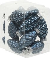24x Dennenappel kersthangers/kerstballen donkerblauw van glas - 6 cm - mat/glans - Kerstboomversiering