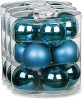 36x stuks glazen kerstballen diep blauw 8 cm glans en mat - Kerstboomversiering/kerstversiering