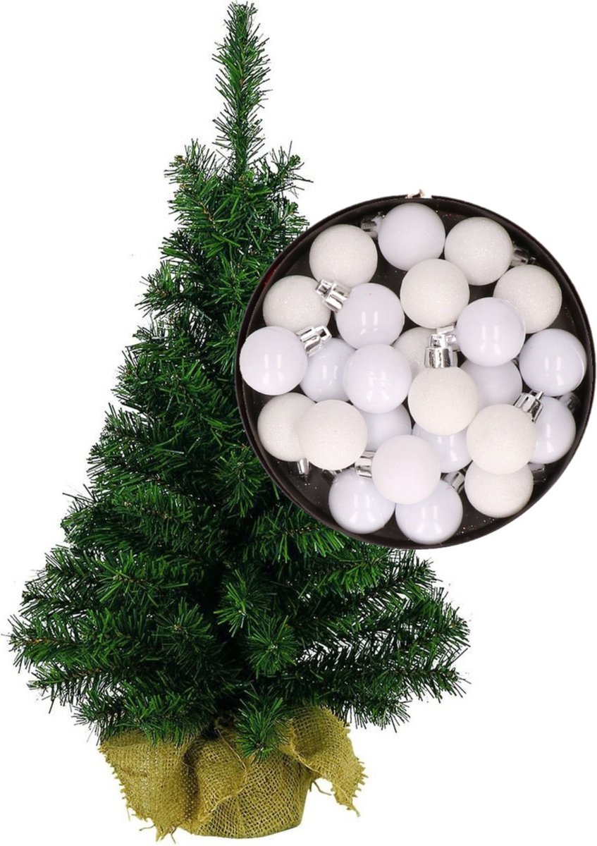 Mini kerstboom/kunst kerstboom H45 cm inclusief kerstballen wit - Kerstversiering