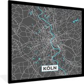 Fotolijst incl. Poster - Köln – Stadskaart – Blauw – Plattegrond – Stadskaart – Kaart - Duitsland - 40x40 cm - Posterlijst