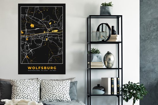 Affiche Black and Gold et Or - Plan de Ville - Wolfsburg - Allemagne - Plan - Carte - 80x120 cm