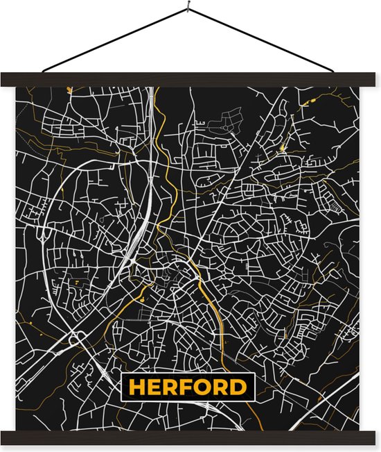 Posterhanger incl. Poster - Schoolplaat - Black and Gold – Stadskaart – Herford – Duitsland – Plattegrond – Kaart - 60x60 cm - Zwarte latten