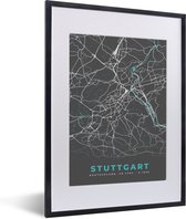 Fotolijst incl. Poster - Plattegrond – Stuttgart – Blauw – Stadskaart – Kaart - Duitsland - 30x40 cm - Posterlijst