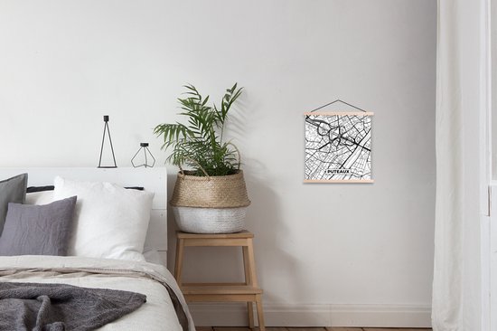 Posterhanger incl. Poster 40x40 cm - Schoolplaat - Kaart - Puteaux - Plattegrond - Frankrijk - Stadskaart - Zwart wit - Textielposter - Blanke latten - Stadskaart