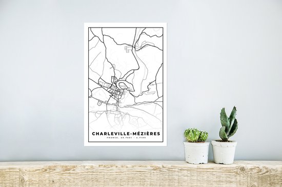Affiche Charleville-Mézières - Plan de ville - Plan - Carte - France - Zwart et blanc - 20x30 cm