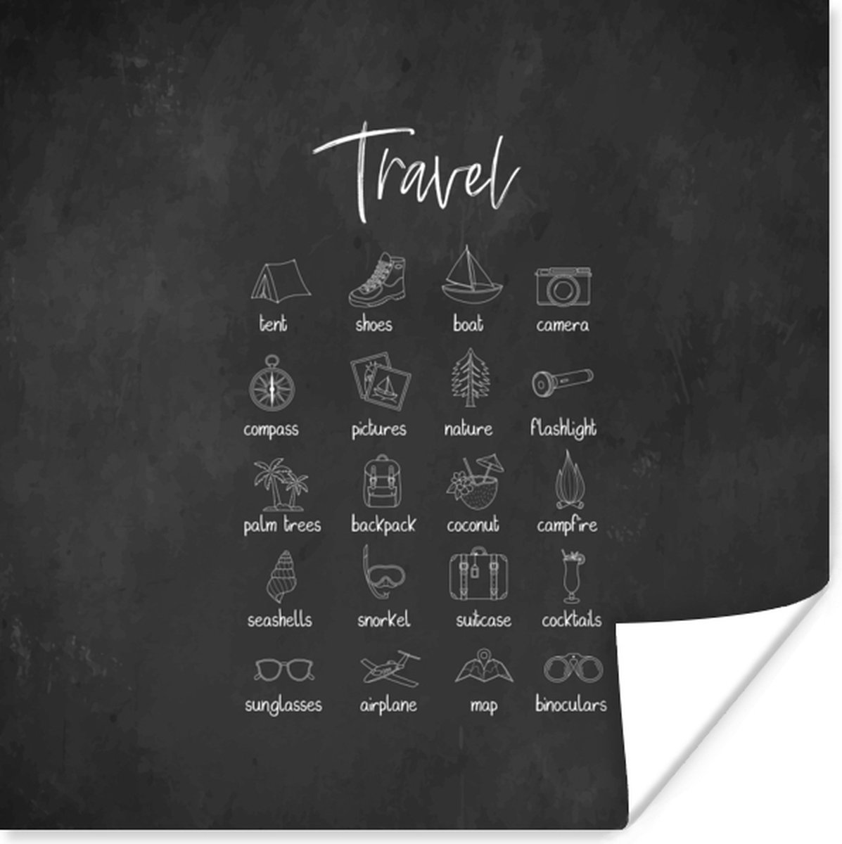 Poster Spreuken - Quotes - Travel - Boot - Camera - 75x75 cm