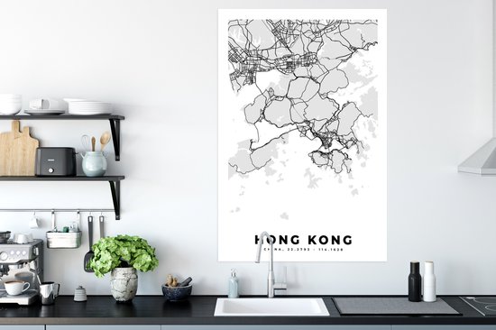 Affiche Hong Kong - City Map - Zwart Wit - Plan d'étage - Carte - 80x120 cm