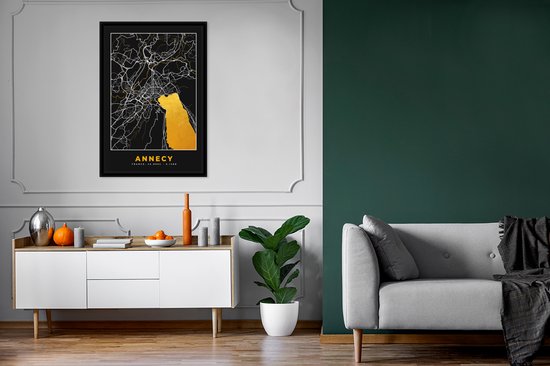 Cadre photo avec affiche - Carte - Carte - Annecy - France - Plan de la ville - 60x90 cm - Cadre pour affiche