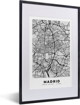 Fotolijst incl. Poster Zwart Wit- Madrid - Zwart Wit - Stadskaart - Plattegrond - Kaart - 40x60 cm - Posterlijst