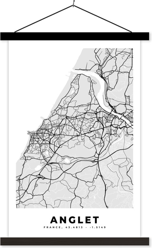 Porte-affiche avec affiche - Affiche scolaire - Plan de ville - France - Carte - Anglet - Carte - 60x90 cm - Lattes noires