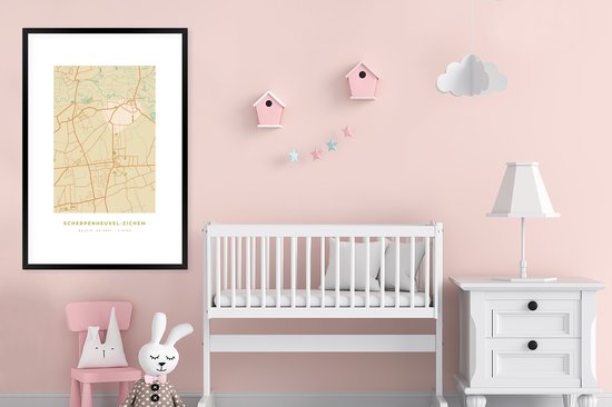 Cadre photo avec affiche - Carte - Vintage - Rétro - Scherpenheuvel-Zichem - Carte - Plan de la ville - 80x120 cm - Cadre pour affiche
