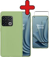 Hoesje Geschikt voor OnePlus 10 Pro Hoesje Siliconen Case Hoes Met Screenprotector - Hoes Geschikt voor OnePlus 10 Pro Hoes Cover Case - Groen