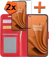 Hoesje Geschikt voor OnePlus 10 Pro Hoes Bookcase Flipcase Book Cover Met 2x Screenprotector - Hoes Geschikt voor OnePlus 10 Pro Hoesje Book Case - Rood