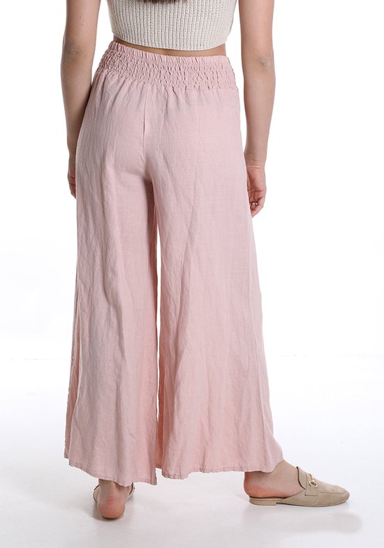 Pantalon large en lin avec talie élastique couleur ROSE CLAIR, pantalon  femme... | bol.com