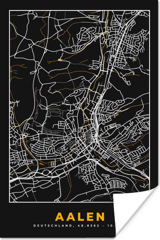 Poster City Map – Carte – Allemagne – Or – Aalen – Carte - 40x60 cm