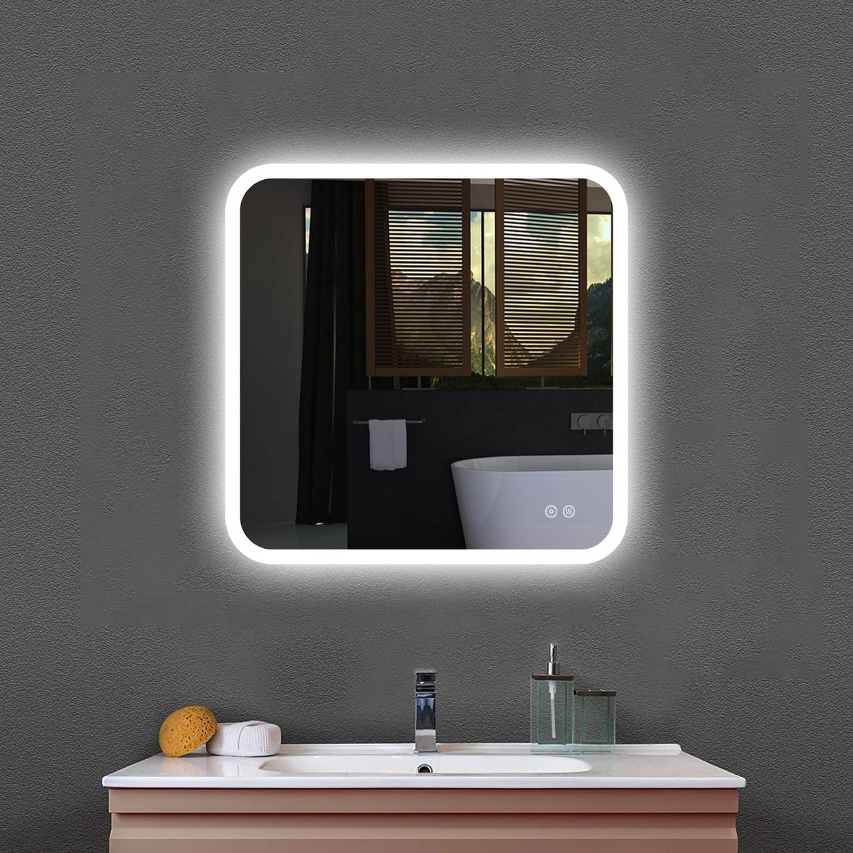 Miroir de salle de bain LED angle arrondi 80*60CM*4mm design moderne