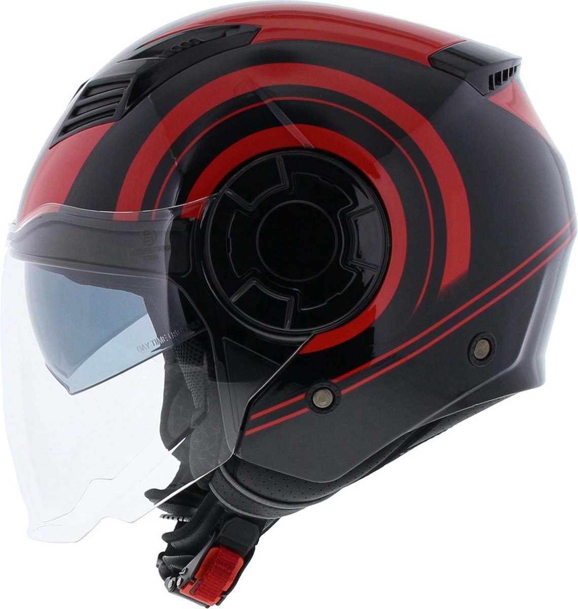 Vito Isola jethelm glans zwart rood XS - Scooterhelm & Motorhelm