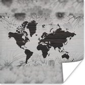 Muurdecoratie - Wereldkaart - Bloem - Bruin - 50x50 cm - Poster