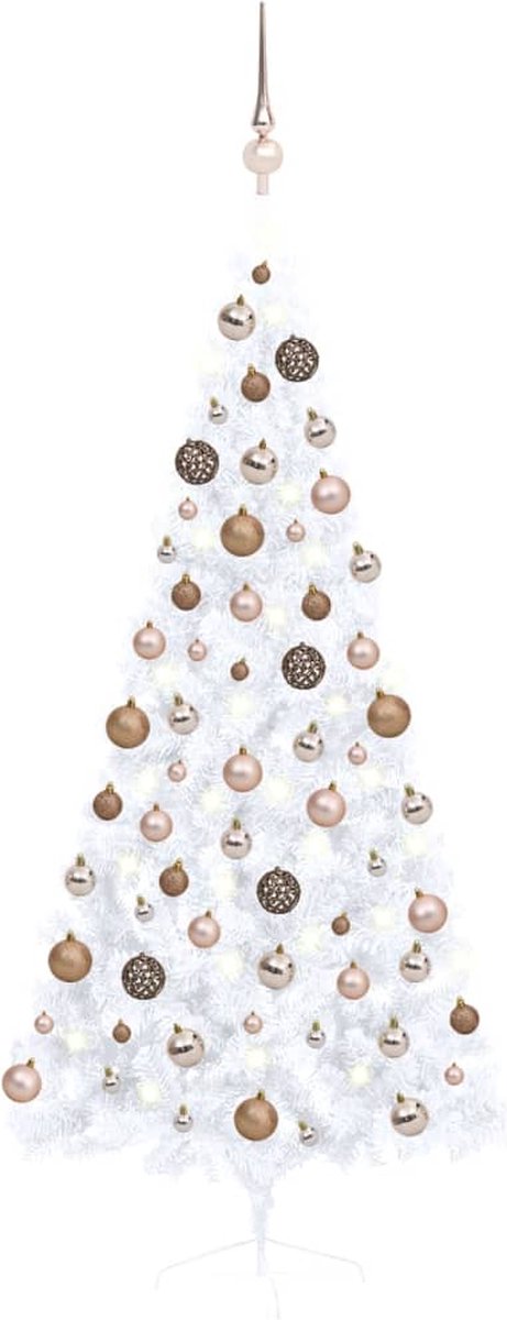 VidaLife Kunstkerstboom met LED's en kerstballen half 180 cm wit