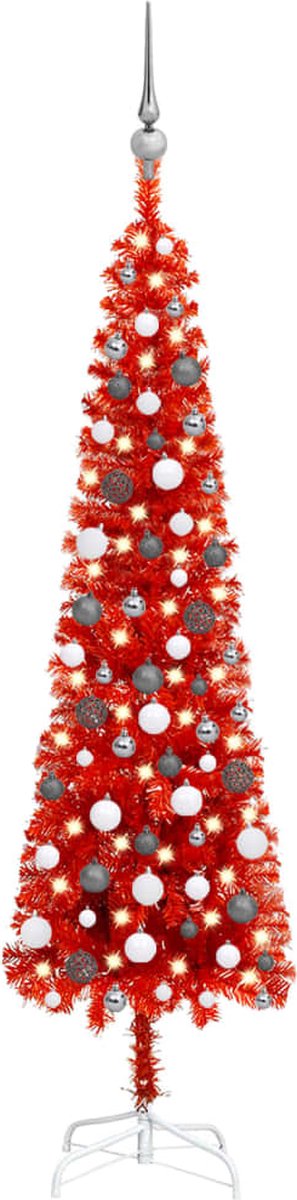 VidaLife Kerstboom met LED's en kerstballen smal 180 cm rood