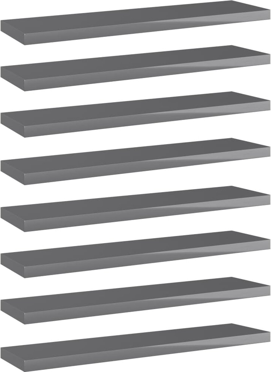 VidaLife Wandschappen 8 st 40x10x1,5 cm spaanplaat hoogglans grijs