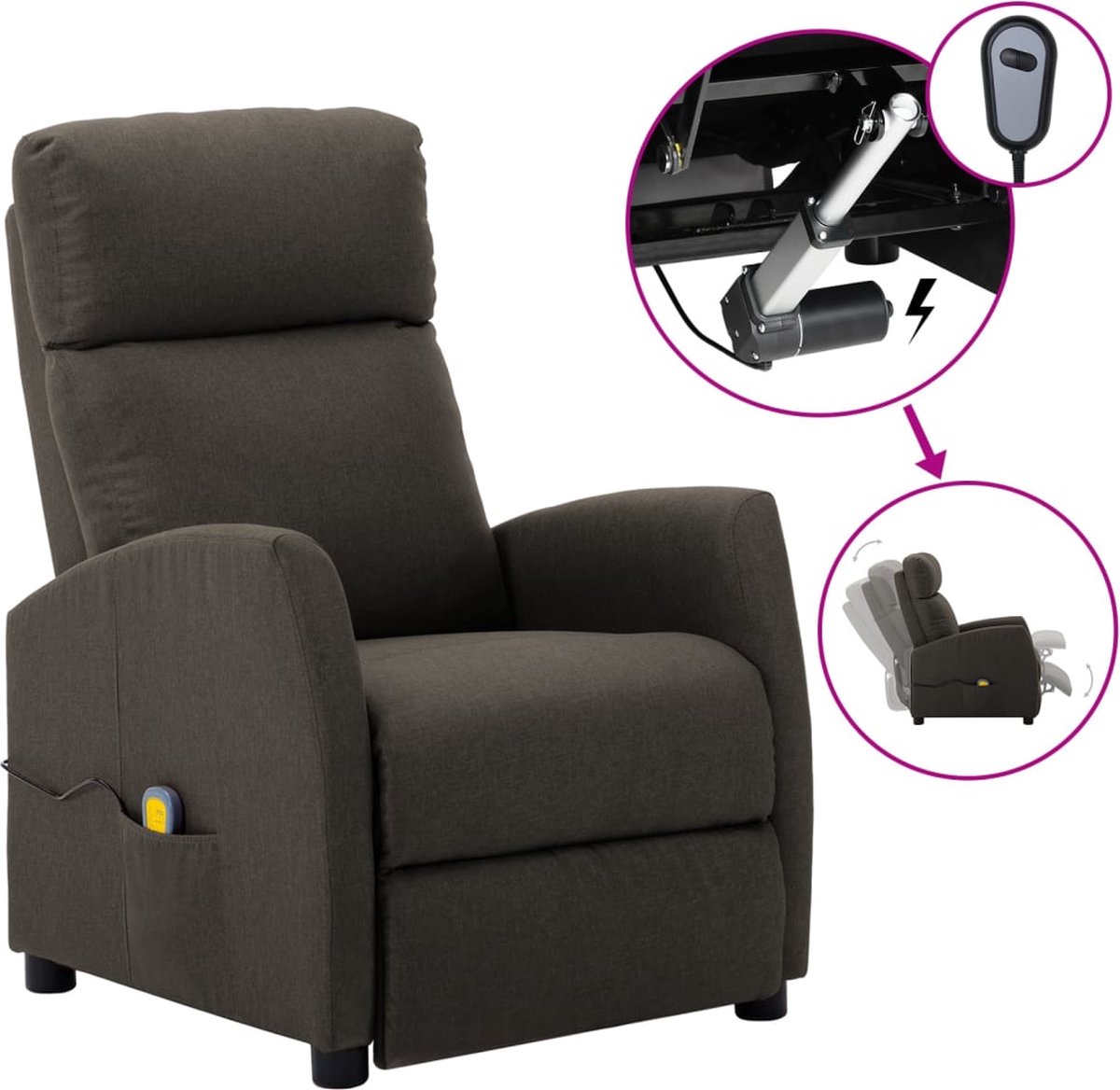 VidaLife Massagestoel verstelbaar elektrisch stof taupe