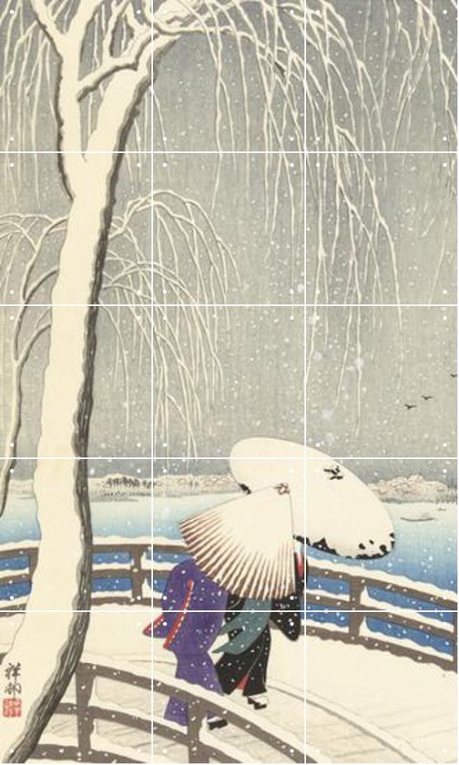 IXXI In the Snow on Yanagibashi - Wanddecoratie - Winter - 60 x 100 cm