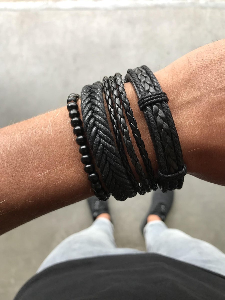 SERASAR Armband Man Zwart Leer 23cm Lederen voor Heren Leren Mannen