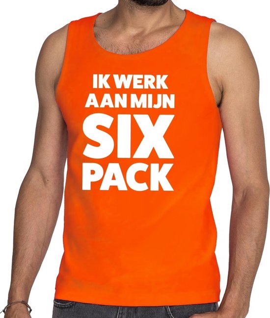 Je travaille sur mon débardeur texte / chemise sans manches SIX Pack homme orange - maillot homme Je travaille sur mon pack SIX - vêtements orange 2XL