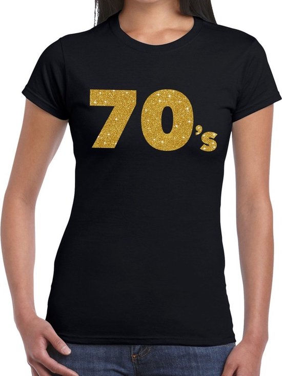70 s goud glitter t shirt zwart dames Jaren 70 Seventies kleding L bol