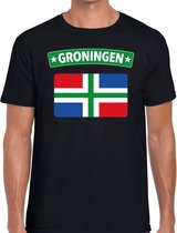 Groningen vlag t-shirt zwart voor heren - Grunnen vlag shirt voor heren M